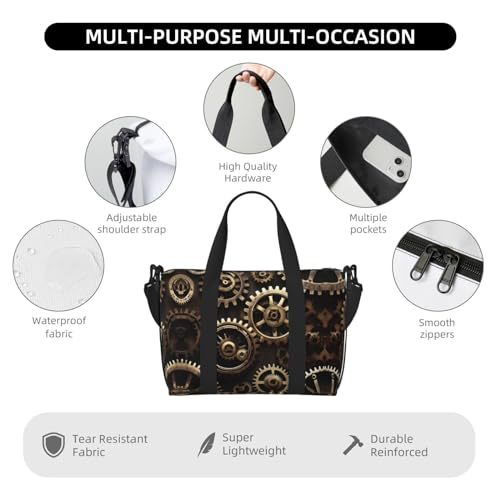 Cool Steampunk Gears Personal Item Travel Bags for Women - Durable Travel Duffel Bags, Gym Bags for Overnight Trips4