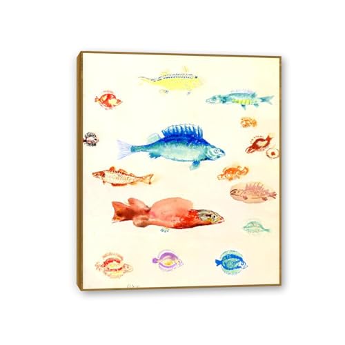 Odilon Redon Toile Poissons n°5 Sublimez le Mur de Votre Chambre avec ce Cadre en Teck 50x40