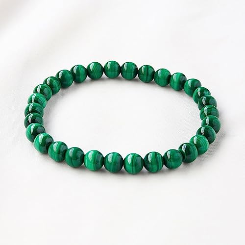 Bracelet en jade 6mm et malachite naturelle extensible pour femme