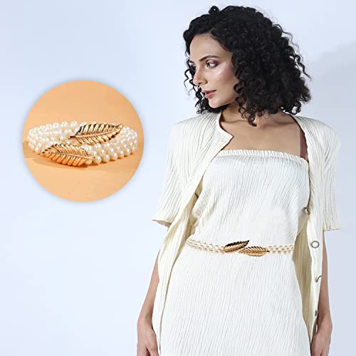 Image of REDHORNS Rhinestone Elastic Waist Belt for Women Dresses Beaded Design Stretchy Slim Waistband, Belly Chain Kamarband for Ladies Saree - Free Size