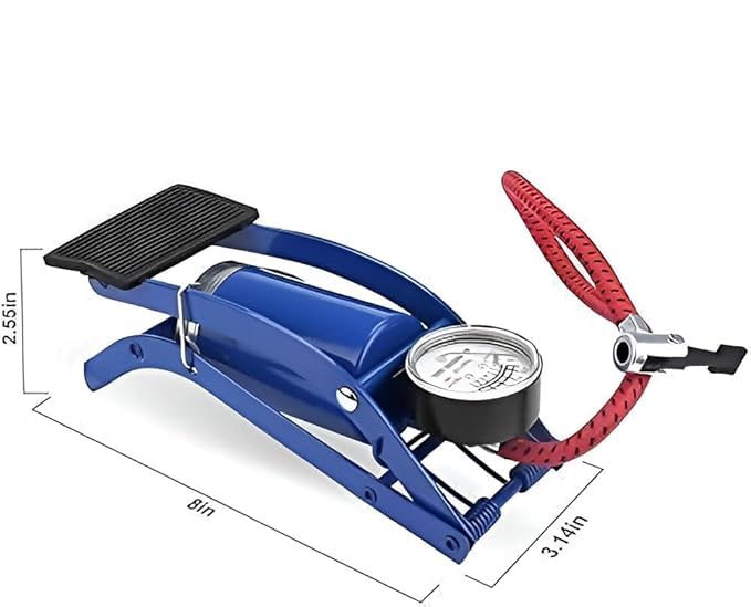 Image of Single Barrel Steel Body Foot Pump for car, Bike, scoote | Air Pump for Motorcycle Car | High Pressure Foot Pump, Bike Motorbike Inflation Pump with Pressure Gauge, Foot Pedal Inflator
