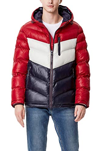 Tommy Hilfiger Men's Midweight Chevron Quilted Performance Hooded Puffer Jacket