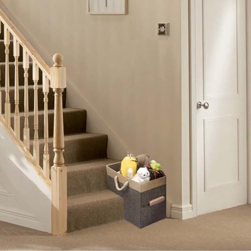 Stair Baskets for Carpeted Stairs,16"L *10"W -16"H,Hstair Basket Material: Cotton Linen, pp Board,Can Store Toys, Dirty Clothes, Magazines and Other Sundries(brown)