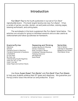 Super Duper Publications | Fun Deck Four Grammar, Reasoning, and Semantics Fun Sheets for 21 Super Fun Decks | Educational Resource for Children