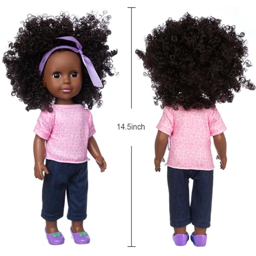 Muñeca negra realista de 14.5 pulgadas con ropa y accesorios miniatura 5