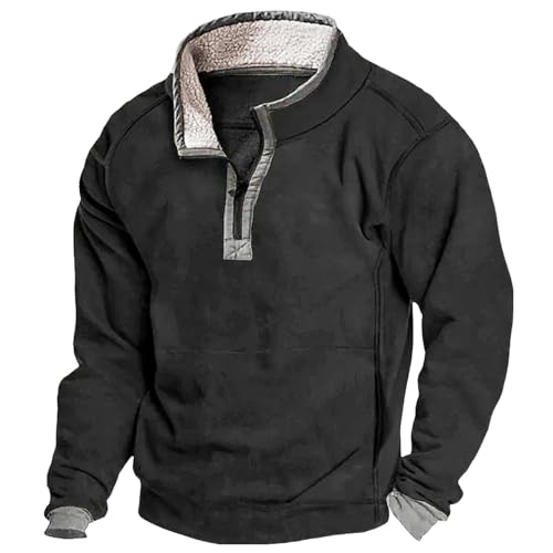 Men's Vintage Quarter Zip Sweatshirt,Long Sleeve Stand Collar Outdoor Casual Tops,Fall Workout Jackets with Pocket