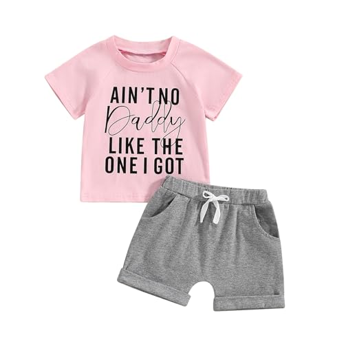 Image of Fernvia Toddler Girls Summer Clothes Baby Kids 1T 2T 3T 4T Short Sleeve Letter T-Shirt Tops + Shorts Outfits Sets