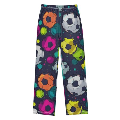 Soccer Ball Graffiti Boys Long Pants Soft Trousers Elastic Waist Kids Lounge Bottoms with Pockets S-XL