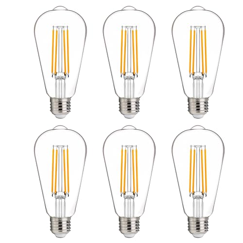FLSNT 100W Equivalent LED Edison Bulbs ST19/ST58 Dimmable LED Light Bulbs for Dining Room Kitchen High Brightness with 1000LM 2700K Soft White 8W E26 Base 6 Pack