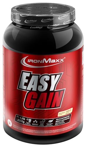 IronMaxx Easy Gain Baunilha em lata de 2000 g, vencedor de peso de alta caloria, para o desenvolvimento muscular e o aumento da massa, alto teor de proteínas, sem glúten e vitaminas e minerais