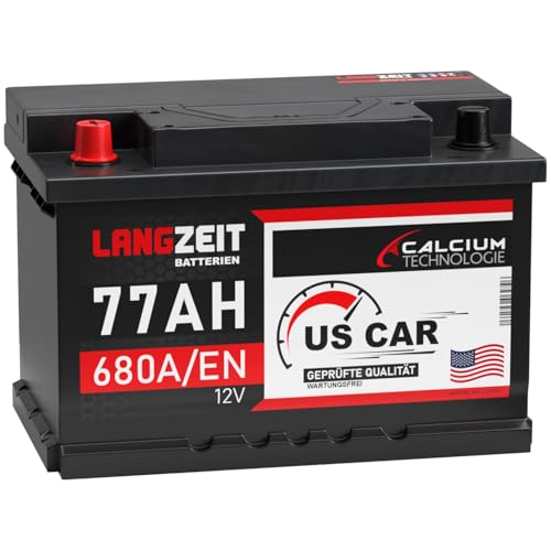 LANGZEIT US Autobatterie 77Ah 12V USA Batterie US Car Batterie 75Ah 80Ah Starterbatterie Gewinde Pole