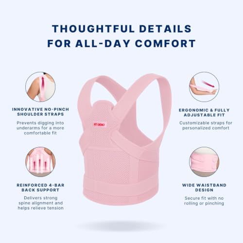 Image of Fit Geno Back Brace Posture Corrector for Women and Men, Shoulder Straightener, Adjustable Full Back Support, Upper and Lower Back Pain Relief - Scoliosis, Hunchback, Spine Corrector (XL, Plus Size)