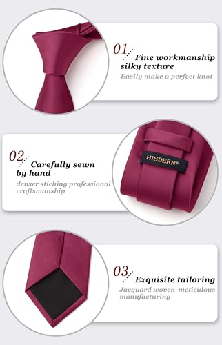 Image of HISDERN Mens Solid Color Ties Formal Satin Necktie and Pocket Square Set Classic Wedding Business Tie & Handkerchief