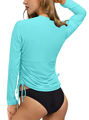 Half Zipper Rashguard For Womens Solid Rash Guard Swim Shirt Rashguard Top Blue L #TOP7