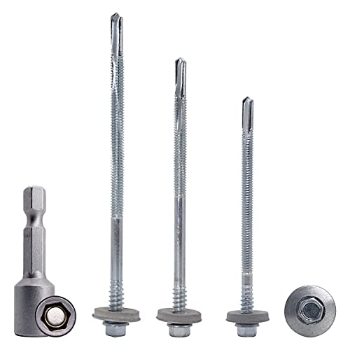 SKIR'CO (60 pcs) Self Drilling 5.5 x 120 mm Zinc Plated Screws with EPDM Washers for Sandwich Panels, Hex Head