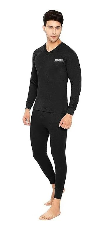 Image of Men's Woolen Themal Wear Set | V-Neck Thermal Top and Lower Set | Slim-Fit Solid Full Sleeve Thermal Set for Men | Skin Friendly Thermal Set