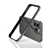 【YMXPY】iPhone15Pro 用 バンパー アルミ ケース メタル+シリコンフレーム 二重構造 レンズ保護 軽量 ストラップ穴 耐衝撃 バンパー (ブラック, iPhone15Pro用)