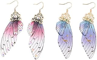 Holibanna 2 Pair Butterfly Wings Earrings Long Fairy Earrings Butterfly Bridal Drop Earrings Animal Ear Jewelry for Women Ladies