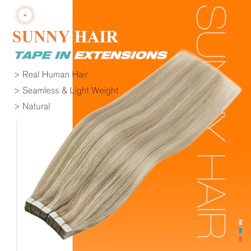 Image of Sunny Hair Tape in Hair Extensions Human Hair Blonde 20Pcs for Photo Days