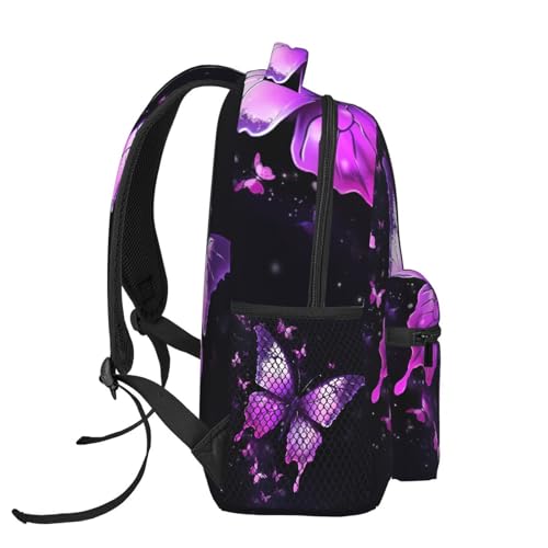 Sac à dos informatique violet motif papillon imperméable avec poches voyage - 3