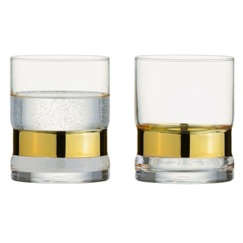 Anton Studio Designs SoHo Handmade DOF Tumblers for Whiskey, Spirits or Water - 350 ml - Gold - Set of 2 Elegant Drinking Glasses