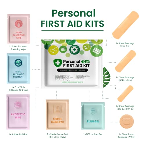 Image of Portable Travel Size First Aid Kit - 60 Pack Case | Perfect for Home, Office, Car, School, Business, Travel, Hiking, Hunting, and Outdoors | Individually Wrapped First Aid Products (Green)