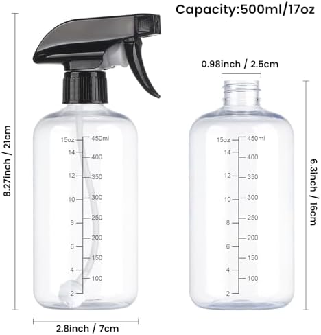 360° Spray Bottles 2 Pack 17oz Plastic Water Sprayer Small Squirt Bottle - 1