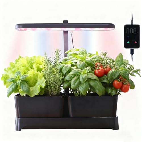 Indoor Garden Led Grow Light, Full Spectrum LED Grow Lamp for Indoor Plants with Intelligent Controller, Height Adjustable, Ideal for Home Desk Plant Lighting (Black, 16 * 6.3 * 7.1 inch)