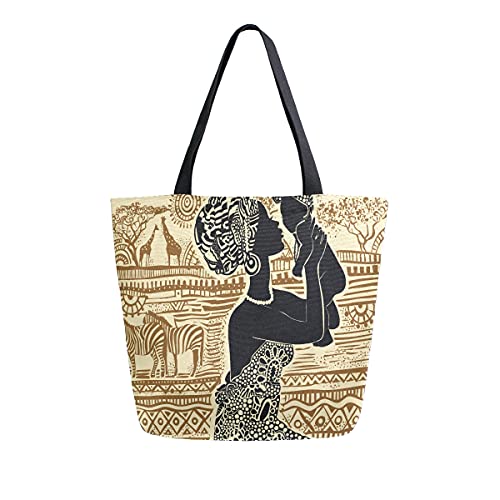 COZYhome Sac à main en toile pour femme africaine tribale Grand sac à main réutilisable Sac à provisions Sac à bandoulière Sac à main pour femme Pour le travail et l'école