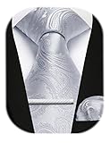 Graues Paisley-Krawatten-Set : Krawatte + Einstecktuch + Krawattenklammer, eine Kombination, die Sie im Alltag dezent und elegant aussehen lässt. Eine Krawattennadel für Ihre Krawatte ist ein Schlüsselfaktor, wenn Sie sich schick anziehen und ein Gentleman im Anzug sein wollen