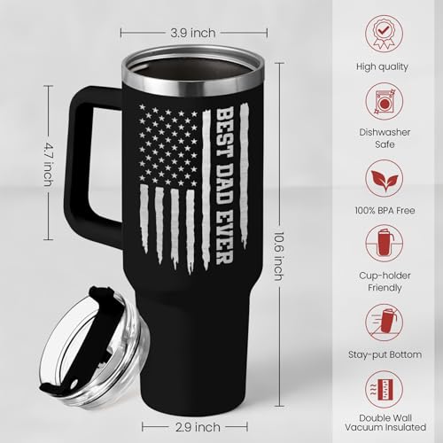Image of SANDJEST Best Dad Ever Tumbler 40oz Stainless Steel Insulated with Lid & Straw, Dads Gifts for Christmas Birthday Valentine Fathers Day, Father Coffee Cup Gift for Dad Daddy Father from Daughter Son