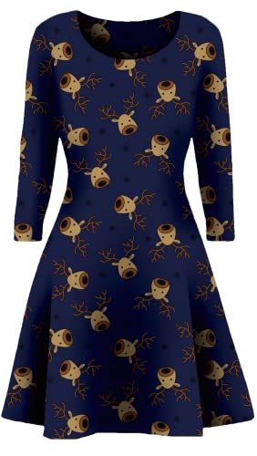 STAR FASHION Neues Frauen-Weihnachtsfest-Kleid Schneemann-Swing-Kleid-Neuheit-Druck-Skater-Weihnachtskleid-Geheimnis Damen Rudolf 46-48