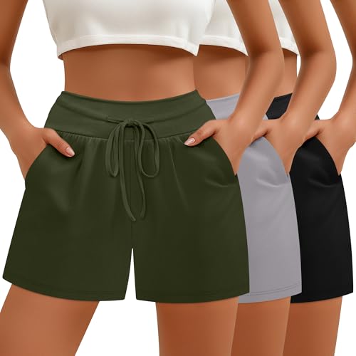 Neer 3 Pack Women's Sweat Shorts, Drawstring Lounge Shorts Casual