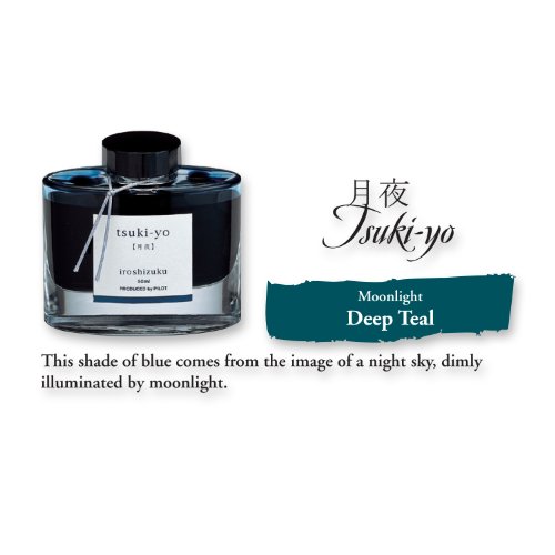 Pilot Iroshizuku Bottled Fountain Pen Ink, Tsuki-Yo, Moonlight (Teal) 50Ml Bottle (69205) #TOP2