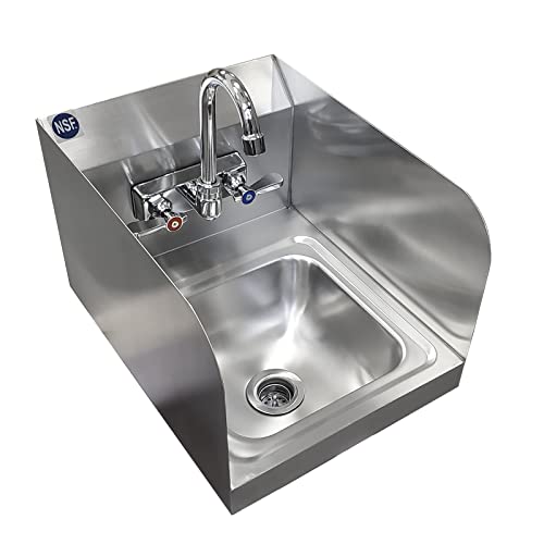 Commercial Stainless Steel Wall Mounted Hand Sink with Side Splash and Gooseneck Faucet | NSF Commercial Stainless Steel Wall Mounted Hand Sink with Side Splash and Gooseneck Faucet | NSF