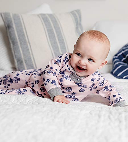 Image of Burt's Bees Baby unisex-baby Sleep & Play, Organic One-piece Romper-jumpsuit Pj, Zip Front Footed Pajama