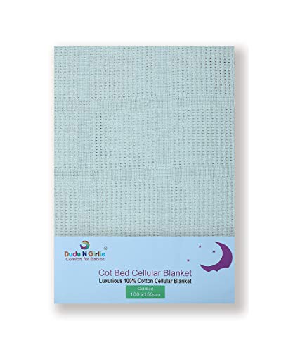DUDU N GIRLIE Cot Blanket - 100% Pure Cotton Extra Soft Cellular Nursey Baby Toddler Blanket – All Season Blanket Travel Cot/Cot Bed - (100 x 150 cm, Cream)