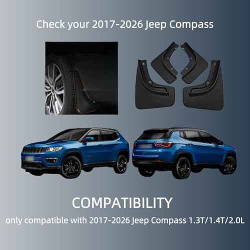 Image of No Drill Mud Flaps Compatible with Jeep Compass 2017-2025, Custom Fit All Weather Tire Protector, Exterior Accessories