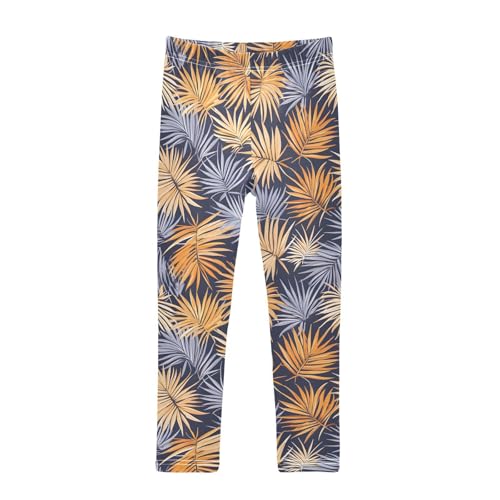 Yellow Blue Palm Leaves Girls Leggings Soft Stretch Workout Yoga Dance Pants for Kids Casual Tights