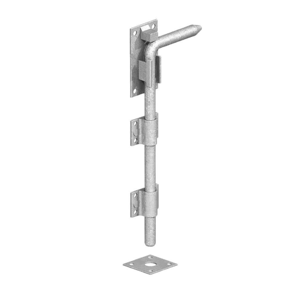 SCORPIO HARDWARE® Garage Gate Drop Bolt, Bow Handle Bolt, Monkey Tail Bolt, Garage Bolt with Closed Keep, Cane Type to Secure Large Gates (Galvanised, Garage Bolt with Closed Keep - 24")