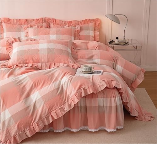 Plaid Rayas Juego Ropa de Cama 4 Piezas, Microfibra Juegos de Funda para Edredón con Funda de Nórdico, Sabana Bajera Ajustable y Funda de Almohada(Large Check D,1.8m(Queen))