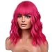 BERON 14'' Short Curly Women Girl's Charming Synthetic Wig with Air Bangs Wig Cap Included (Hot Pink)