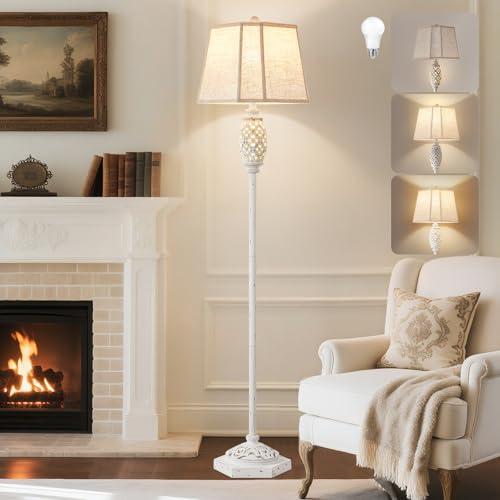 Image of Luvkczc Rustic Floor Lamp with Floral Cutouts & Light,Resin Standing Lamp | Vintage Farmhouse Style Floor Lamps for Living Room, Bedroom ,Study (Bulb Included)