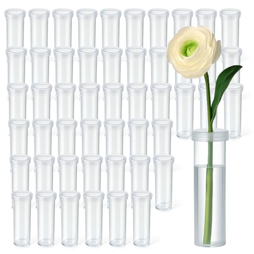 50 Pcs 60ml 4.33 Inch Floral Water Tubes, Plastic Flower Water Tube, Floral Tubes for Milkweed, Large Capacity Flower Stem Holder for Fresh Flowers Arrangements Milkweed Cuttings (Transparent)
