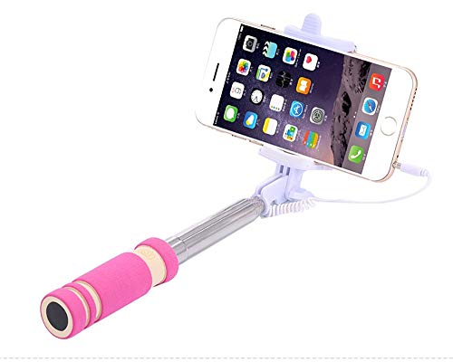 Mini Perche Selfie pour iPod Touch 5 Smartphone avec Cable Jack Selfie Stick Android iOS reglable Bouton Photo (Rose)