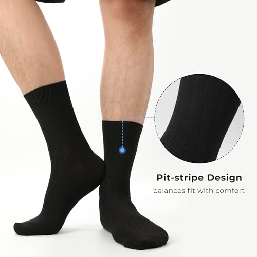 BAMBOO COOL Men's Crew Socks Bamboo Viscose Breathable Rib Dress Socks For Men, Casual Lightweight Comfort 6 Pack3