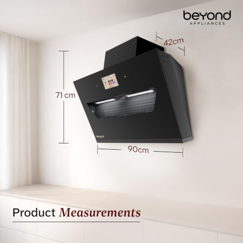 Image of Beyond Appliances Eris 90cm BLDC | Kitchen Chimney | 1800 CMH Suction | Auto Clean | Filterless | Smart Touchscreen Display | Touch Control | Slant | Black