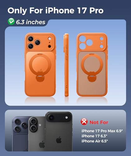 Image of FNTCASE for iPhone 17 Pro Case: [360 Spin Magnetic Stand] [Compatible with Magsafe] [Screen Protector] Translucent Matte Military Grade Shockproof Full Camera Protective Phone Cover - Orange