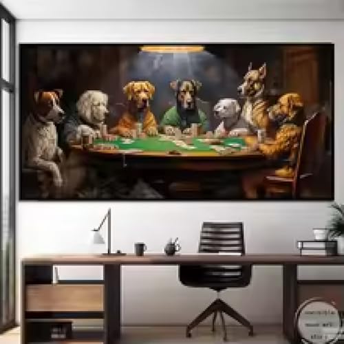 Impression sur toile chiens jouant au poker décoration murale cadre 50x100