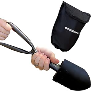 Folding Shovel – 18.25 inch Camping Tactical Shovels w/Wood Saw Edge, Survival Entrenching Tool, Tri-Fold Handle Military Compact Spade with Carry Bag for Off-Roading, Car, Truck (18.25 inch, Black)